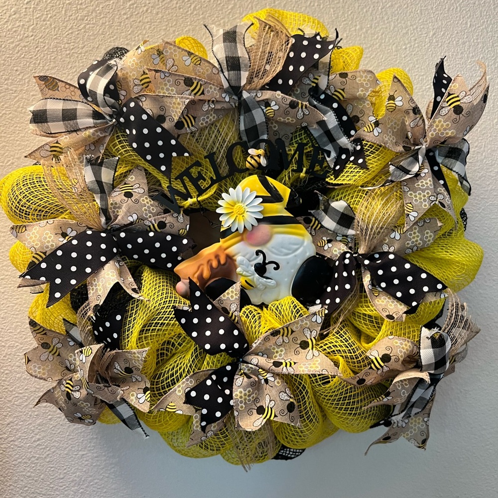 Handmade Yellow and Black Gnome Welcome Wreath